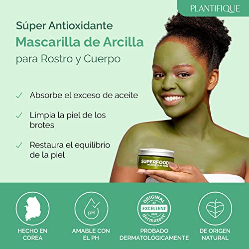 Mascarillas Faciales Coreanas de PLANTIFIQUE- Mascarilla Facial Hidratante Limpiador de Poros - Mascarilla Puntos Negros - Mascarilla Cara Arcilla Verde - Mascarilla Orgánica con Superalimentos 100 ml