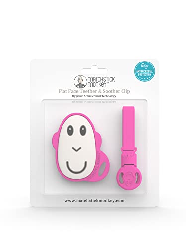 Matchstick Monkey Pinza para mordedor y chupete de cara plana, color rosa