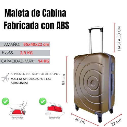 Max Star Maleta de Cabina 55x40x20cm, Rígida, Ruedas Gitaroria 360º, Ligera, Impermeable, Seguridad Numérica, Maleta de Viaje, Resistente, (Champagne)