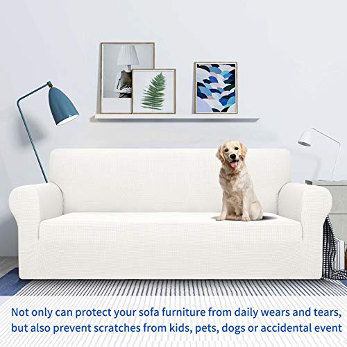 MAXIJIN Funda elástica para sofá de 3 plazas para Sala de Estar Jacquard, 1 Pieza, Protector de Muebles para Perros (Blanco)