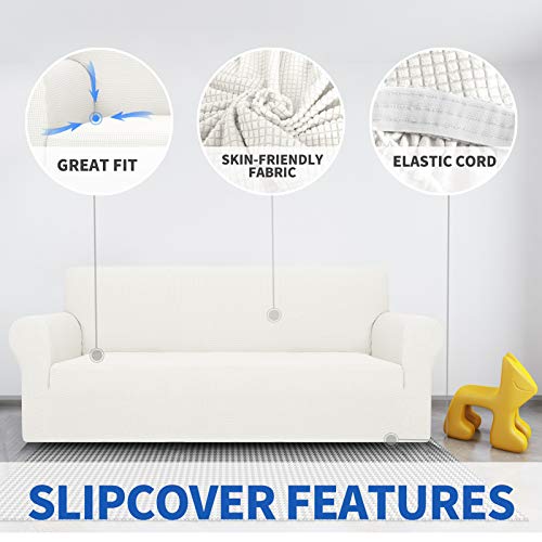 MAXIJIN Funda elástica para sofá de 3 plazas para Sala de Estar Jacquard, 1 Pieza, Protector de Muebles para Perros (Blanco)