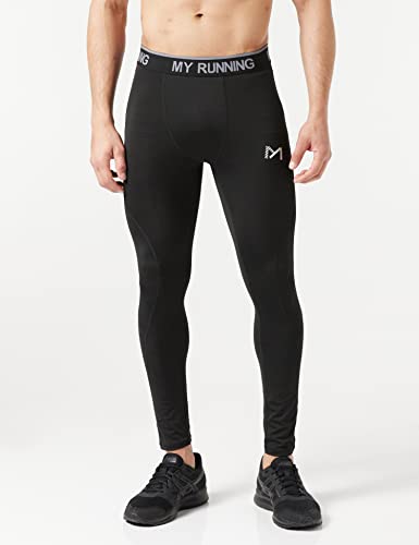 MEETYOO Leggings Hombre, Compresión Secado Rápido Pantalones Deporte Mallas Largas para Running Fitness Yoga, Negro-1, M