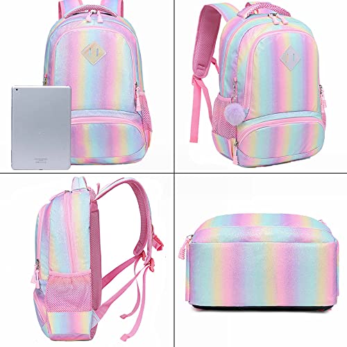 Meisohua Mochila Rainbow Glitter para niñas - Mochila Preescolar para niños Lindos Mochila de Viaje Ligera Mochila Informal Encantadora Regalo para niñas 3 Packs - Rainbow