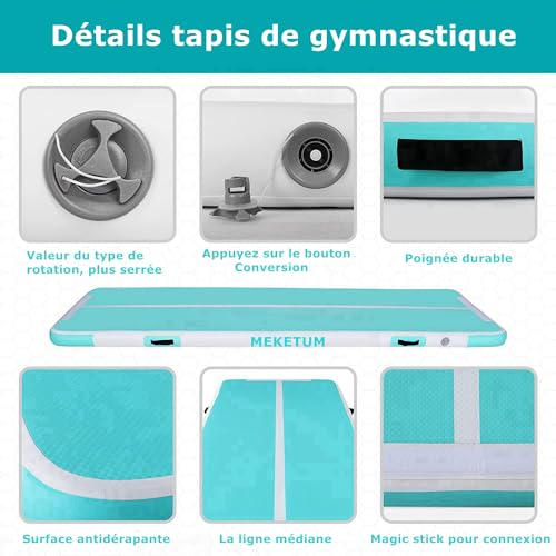 MEKETUM Air Track - Alfombra de gimnasia rítmica hinchable, 2 m, 3 m, 4 m, 5 m, gruesa 10/20 cm, para el hogar, entrenamiento, tumbling, yoga, exterior, fitness (Verde, 3 m10)