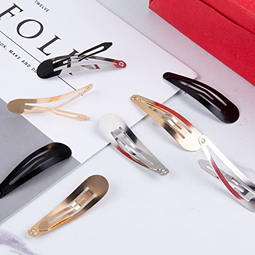 MELLIEX 60 Piezas Pinzas de Pelo para Mujeres, 5cm Pinzas para el Cabello a Presión de Metal Clips Pequeñas Horquillas Pelo con Caja Ideal para Mujer Niña Bebé (Dorado, Plateado, Negro)