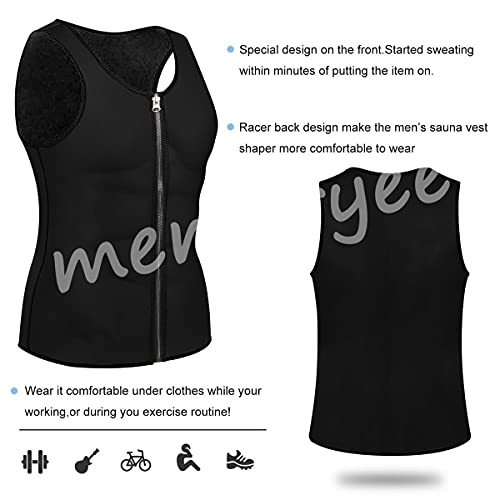 Memoryee Hombre Sauna Chaleco Deportivo Neopreno Entrenamiento Body Shaper Traje Entrenador Cintura Fitness Cremallera Camiseta Sin Mangas/Black/XL