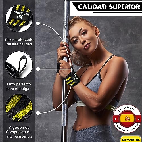 MERCURYAL 2 Muñequeras Gym - Muñequeras Crossfit - Accesorios Fitness - Muñequeras Deportivas Unisex (Amarillo)