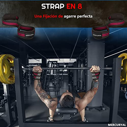 MERCURYAL Straps en 8 Gym para Nivel Avanzado y Profesional - Straps Powerlifting - Correas de Agarre en Forma de 8 de Gimnasio y Peso Muerto - Accesorios Gimnasio (Negro & Rojo)