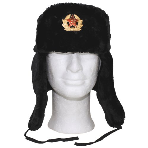 MFH Ruso Invierno Ruso Gorra Negro con Placa tamaño L