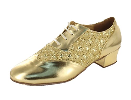 MGM-Joymod Zapatos de baile modernos latinos con cordones y puntera cerrada, para salsa, tango, samba, jazz, rumba, salón de baile, zapatos de noche y boda, Tacón dorado de 4 5 cm, 42 1/3 EU