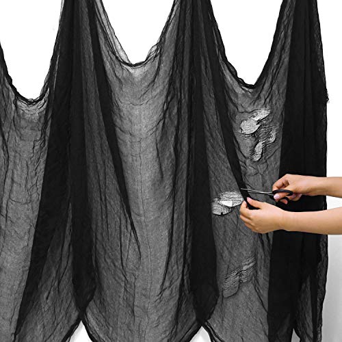 MIAHART - Paño Espeluznante de Halloween, Gasa Espeluznante Negra, Decoraciones de Halloween espeluznantes para Casas embrujadas, decoración de Puertas de Fiestas(2mx4m)