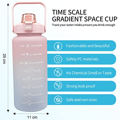 minghaoyuan Botella de agua deportiva de 2 litros con marcador de tiempo y popote, sin BPA, botella carbonatada para fitness, gimnasio, hogar, oficina, pesca, al aire libre (rosa)