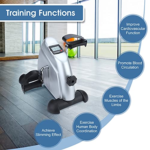 Mini Pedal de Ejercicio Estaticos, Entrenador de Pedales con LCD Pantalla, Bicicleta Estáticas de Pedal para Entrenamiento de Brazos y Piernas, para Hogar Oficina 37.5 x 34.5 x 30.5 cm