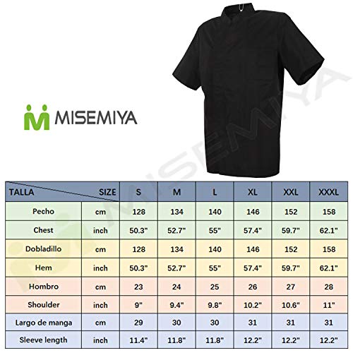 MISEMIYA Bar Restaurante Chaquetas Chef Cocinero Mangas Cortas Camisa de utilidades de Trabajo, Negro, L : (Pecho:140cm, Dobladillo:140cm) Hombres