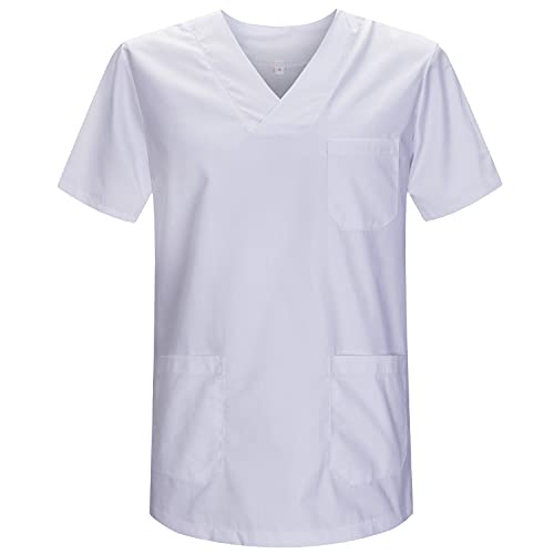 MISEMIYA - CASACA UNISEX MÉDICO ENFERMERA UNIFORME LIMPIEZA LABORAL ESTÉTICA DENTISTA VETERINARIA SANITARIO HOSTELERÍA - Ref.817 - S, Blanco