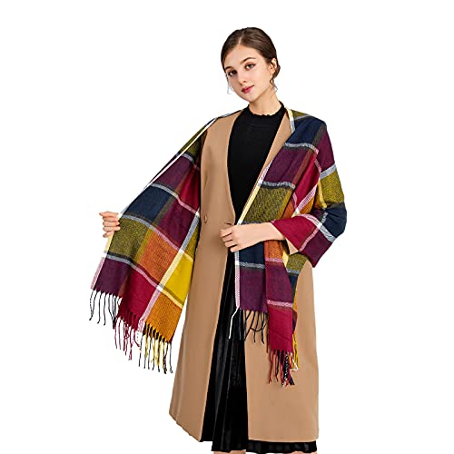 Miss Lulu Bufanda Mujer Invierno Caliente Mantas Cozy Pashmina Chal Grande Larga Tartán Enrejado Mantón 200 x 60cm