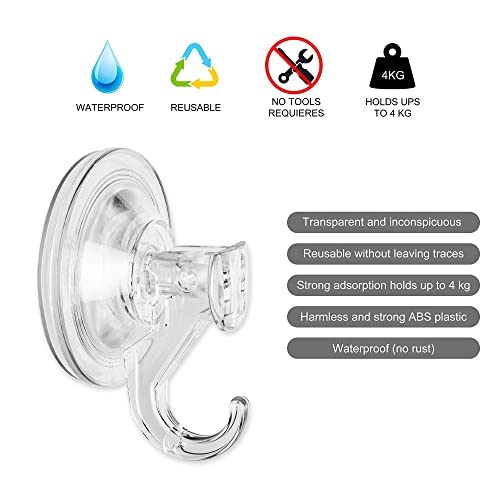 Mitavo - Colgadores Ventosa Set de 6 para Ventana, Cocina y Baño, Ganchos Ventosa sin perforar, Capacidad de carga de 4 kg, Transparente