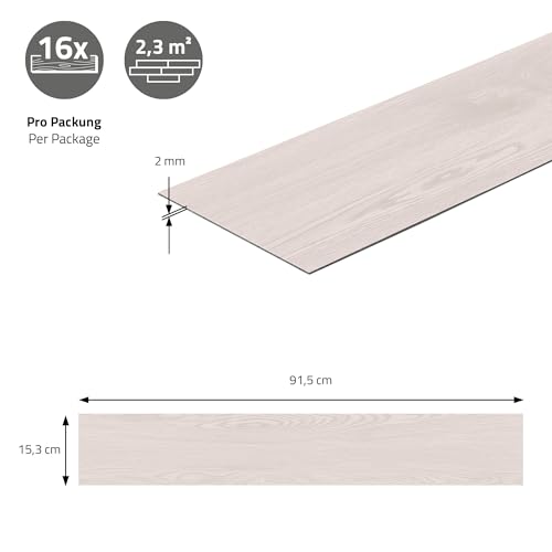 ML-Design Suelo Vinílico Adhesivo de PVC 4,6m² Color Roble Blanco Grosor 2mm Planchas de Vinilo Autoadhesivas 91,5x15,3cm 32x Láminas Aspecto Madera Antideslizante Impermeable Fácil Instalación