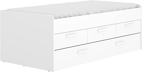 Mobelcenter, Cama Nido con Cajones Blanca, Cama Nido Juvenil, Cama Compacta con Cajones y Cama Nido, Cama Infantil. Medidas: Ancho: 194,5 cm. x Alto: 67,5 cm. x Fondo: 95 cm (1421)