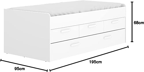 Mobelcenter, Cama Nido con Cajones Blanca, Cama Nido Juvenil, Cama Compacta con Cajones y Cama Nido, Cama Infantil. Medidas: Ancho: 194,5 cm. x Alto: 67,5 cm. x Fondo: 95 cm (1421)