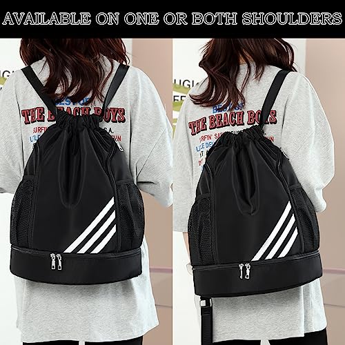 Mochila con Cordón Bolsa Deport: YIDM Mochila de Cuerda Moda con Cremallera Impermeable Gran Capacidad Bolsa Mochila Cuerdas para Deportes Y Viajes Yoga Hombres Mujeres Niños Jóvenes