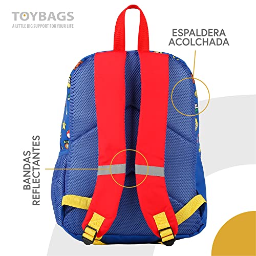 Mochila Escolar Super Mario y Luigi - Doble Compartimento y 2 Bolsillos Frontales - 2 Bolsillos Laterales - Detalles Reflectantes - Interior Forrado - 40 x 30 x 16 cm - Toybags