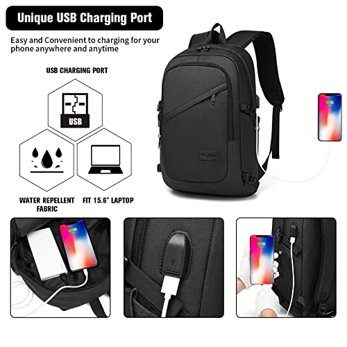 Mochila Hombre Mochila Portatil Impermeable Mochila Ordenador Portatil 15.6 Pulgadas con Puerto USB Mochila Antirrobo Backpack Laptop para Ordenador del Negocio Trabajo Diario Viaje Escolares Negro