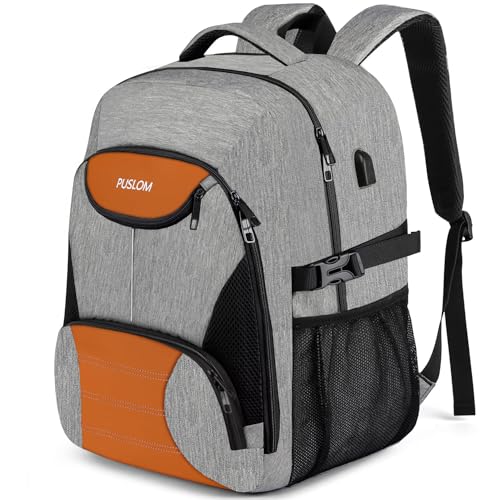 Mochila Ordenador Portatil 17.3 Pulgadas, Grande Mochila Escolares, Impermeable Mochila Portatil con Puerto USB Antirrobo Bolsa para Negocio Diario Trabajo Viaje Hombre Mujer, Gris Marrón