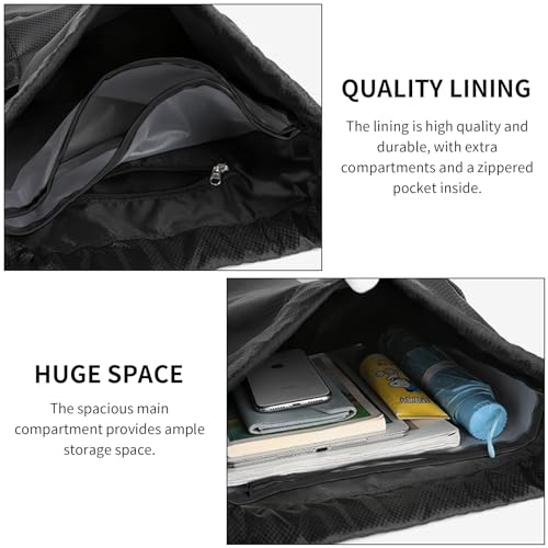 Mochilas de Cuerdas Hombre, Bolsa Deporte Mujer, Grande Bolsa Saco Playa Ajustable, Fútbol Mochila con Compartimento Zapatos, Bolsa Gimnasio con Bolsillo para Viajes Yoga Playa, 47x15x32cm (Negro)
