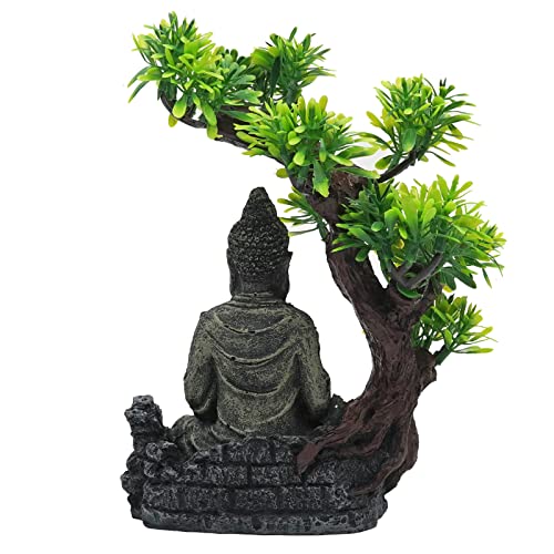 MOGOULUA Estatua de Buda para pecera, decoración de Buda sentado con árbol Bodhi, adorno de acuario, estatua de Buda antiguo, escultura de paisaje submarino