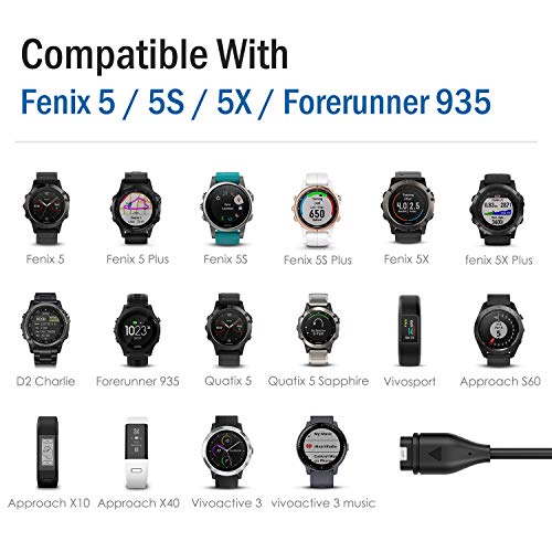 MoKo 2 PZS Cargador Compatible con Garmin Fenix 7/7S/7X/6/6S/6X Pro/5/5S/5X Plus/Vivoactive 3/4/4S/Forerunner 45/55/245/745/945/Venu 2/2S/2 Plus/Sq/Instinct, Cable de Carga de Datos USB, Negro