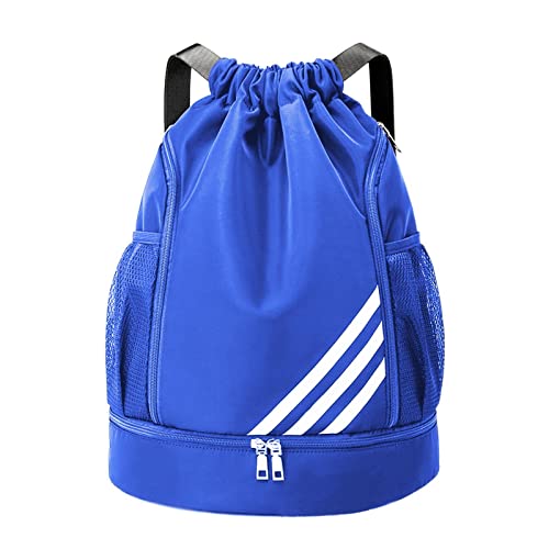 Molbory Bolsa de deporte con cordón para deportes y viajes, ajustable, con cremallera, impermeable, bolsa de deporte, bolsa de fútbol, niños (azul), azul