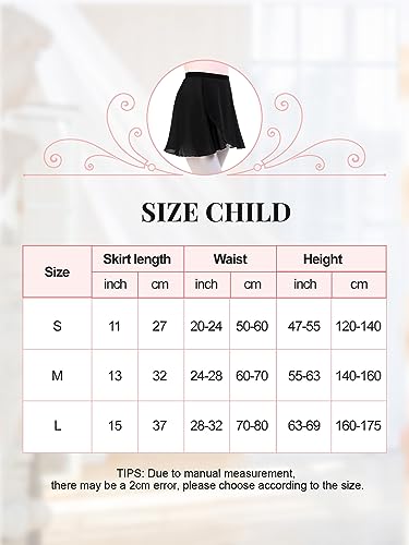 Monbessi Falda Ballet Niña Mujer - (Altura: 120-175 cm) Falda de Abrigola de Ballet Danza, Gasa para Ballet, Cintura Elástica (S, Negro)