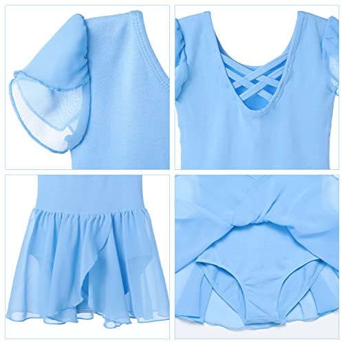 Monbessi Mallot de Ballet/Danza Niña de Manga Corta Tirantes Cruzados Maillot Ballet de Los NiñOs de AlgodóN Ballet Traje de Gimnasia Leotardo con Falda 2-11 AñOs(110, Rosa)