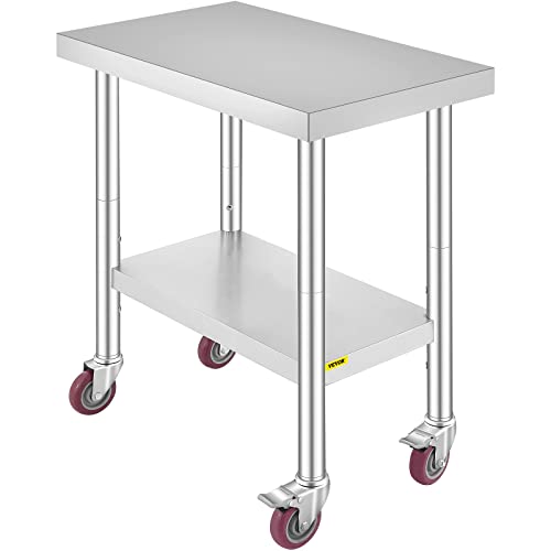 Mophorn Mesa de Preparación de Comida Acero Inoxidable 76,2x45,7x86,4cm Tabla de Cocina Profesional Capacidad de Carga 100 kg Tabla de Trabajo de Cocina Catering 2 Capas para Restaurante Escuela