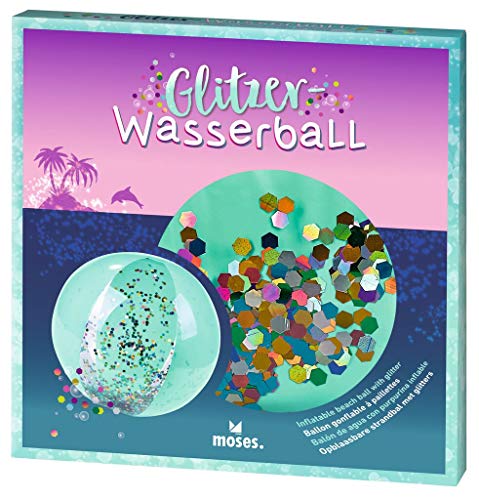 Moses. Pelota de Waterpolo con Purpurina Brillante 38077, Pelota de Juegos para Playa y Piscina, 40 cm de diámetro, Transparente
