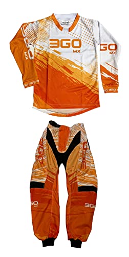 MOTORBIKE 3GO MX KIDS RACE SUIT New 2022 Motocross Motorcycle Quad Off Road Kart ATV Child MTB BMX Dirt Pit Bike Sports Racing Junior Pant Shirt Kit with X1K Black Goggles (Orange,3-4-22)