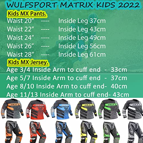Motorbike Wulf Forte MX Kids Race Suit New 2020 Motocross Quad Off Road Trials Enduro Kart ATV MTB Dirt Bike Pit Sport Junior Pant Shirt Kit (Red,3-4 Years with Waist 22)