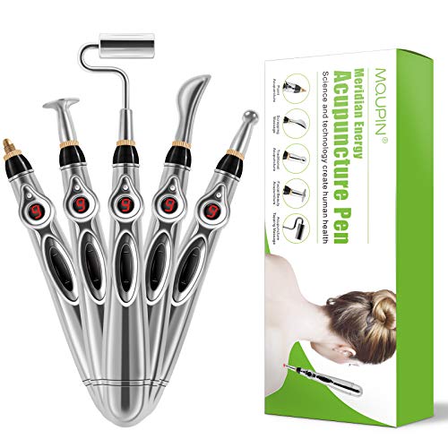 MQUPIN - Pluma de acupuntura electrónica para terapia de alivio del dolor, pluma de energía meridiana pluma para dolor con 5 cabezales de masaje
