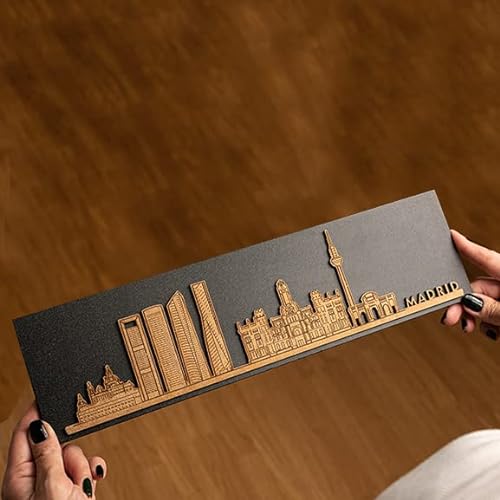 Mr.Wood - Cuadro decorativo Madrid madera minimalista silueta ciudad (Blanco)