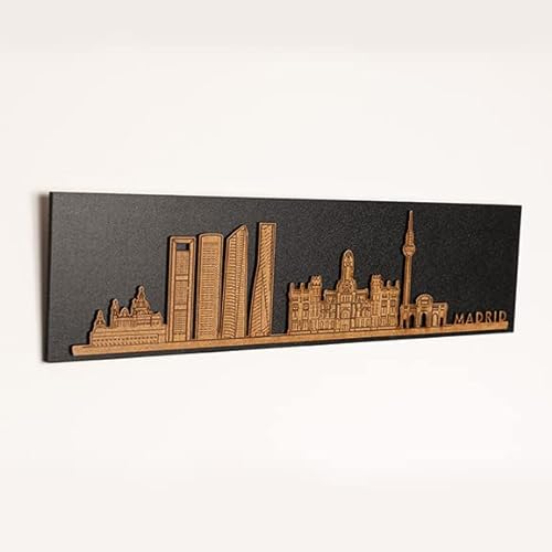 Mr.Wood - Cuadro decorativo Madrid madera minimalista silueta ciudad (Blanco)