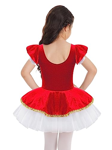 MSemis Disfraz Bailarina Circo para Niña con Tutú Maillot de Gimnasia Rítmica Maestro Ringmaster Costume Vestido de Bailarina Fiesta Halloween Navidad 3-16 Años Rojo 5-6 años