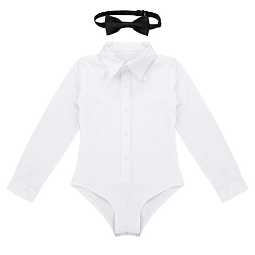 MSemis Maillot Baile Latino para Niños Traje Baile Rítmico Body Camisa Ropa Danza Tanga Competencia 4-12 Años Blanco 6 Años