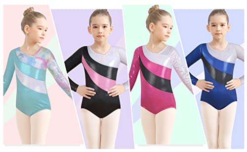 Mulnall Maillots de Gimnasia para Niña Manga Larga Maillot de Mono Elástico de Danza Ballet Gimnasia Rítmica Disfraz 2-10Años(5901-15-130)