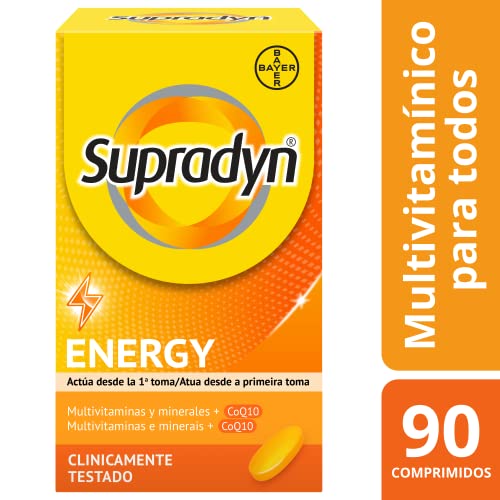 Multivitaminas, Supradyn Energy, 90 comprimidos, 3 Meses de Suministro, Complejo Vitaminico completo, Vitamina B12, B6, Coenzima q10, Sin Gluten y Sin Lactosa, Unisex