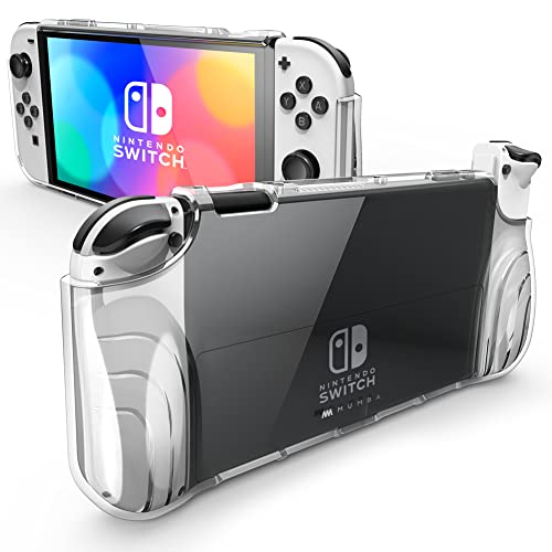 Mumba Funda para Nintendo Switch OLED 2021 [Serie Thunderbolt] Transparente Cubierta Protectora con Agarre de TPU Compatible con Nintendo New Switch OLED Console y Controlador Joy-con (Transparente)