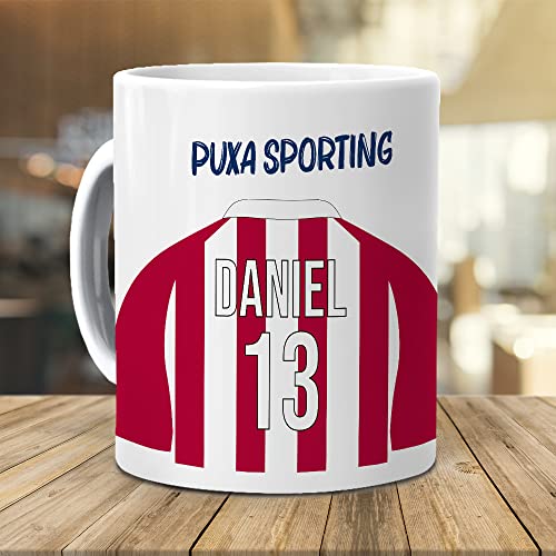 mundohuevo Taza personalizada con texto. Regalo original.Camiseta personalizada Sporting. Puxa sporting. Haz un regalo único