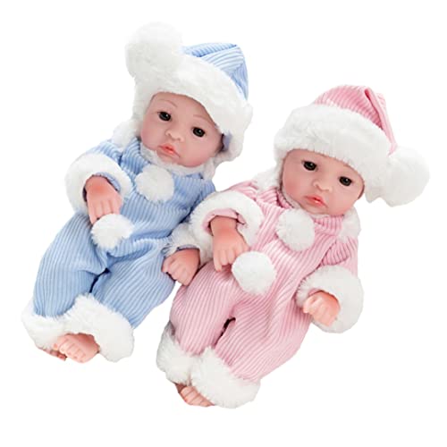 Muñeca renacida Realista Realista para bebé Suave Vinilo 25cm Encantador muñeca Reborn Gemelo niña niños pequeños Sonidos Rosa Azul 2pcs