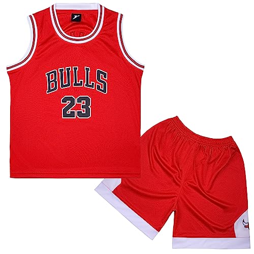 Mupopy Camiset Baloncesto Niños de 2 Piezas Camiseta sin Mangas y Pantalones de Baloncesto para Niños y Camiseta Tirantes(Rojo,2XL)