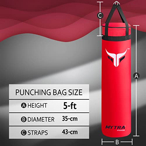 Mytra Fusion Colgante Saco Boxeo Unfilled Sacos de Boxeo para MMA, Muay Thai, Boxeo, Entrenamiento de Karate Adulto Saco Boxeo Disponible con 2 tamaños 4FT y 5FT (4FT, Red)